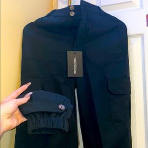 Black Cargo Pants Singed Waist